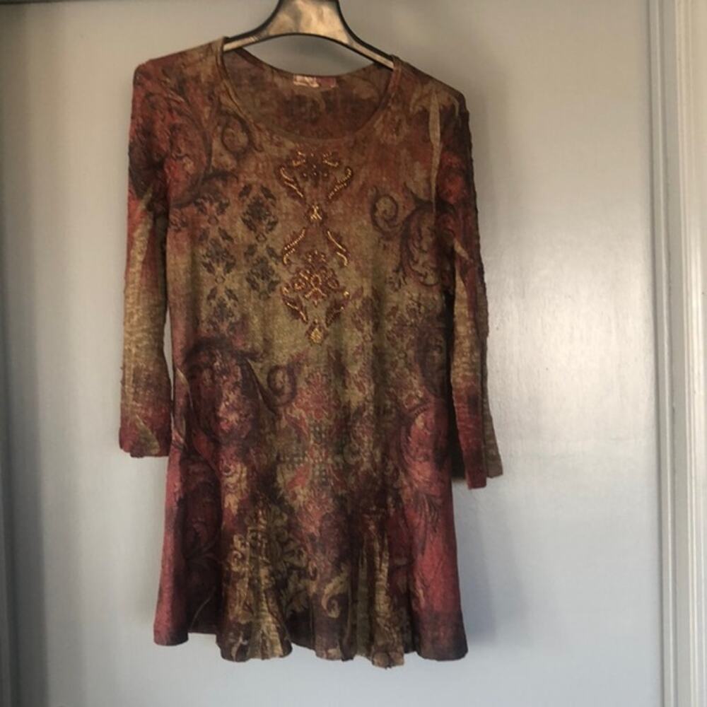 Cactus Women's Pullover Scoop Neck Top Embellished Sz M Long Sleeves